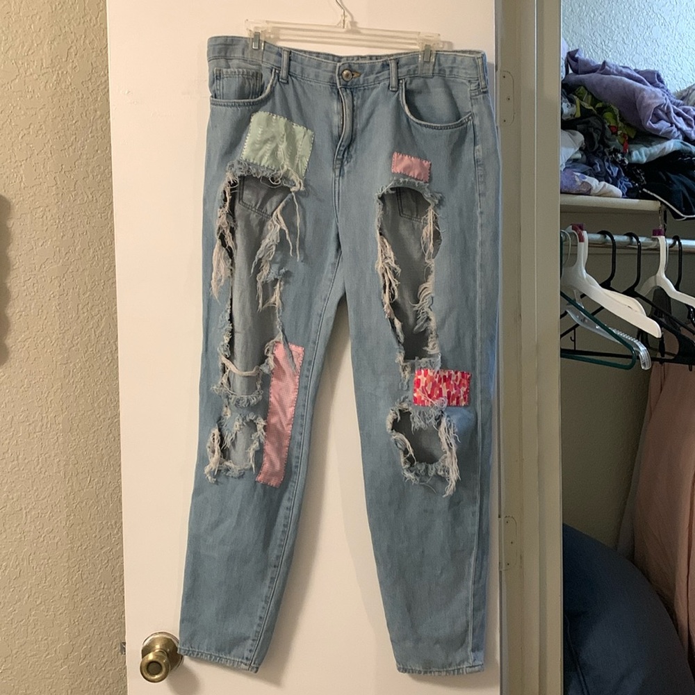 handmade forever 21 patchwork baggy jeans size 31